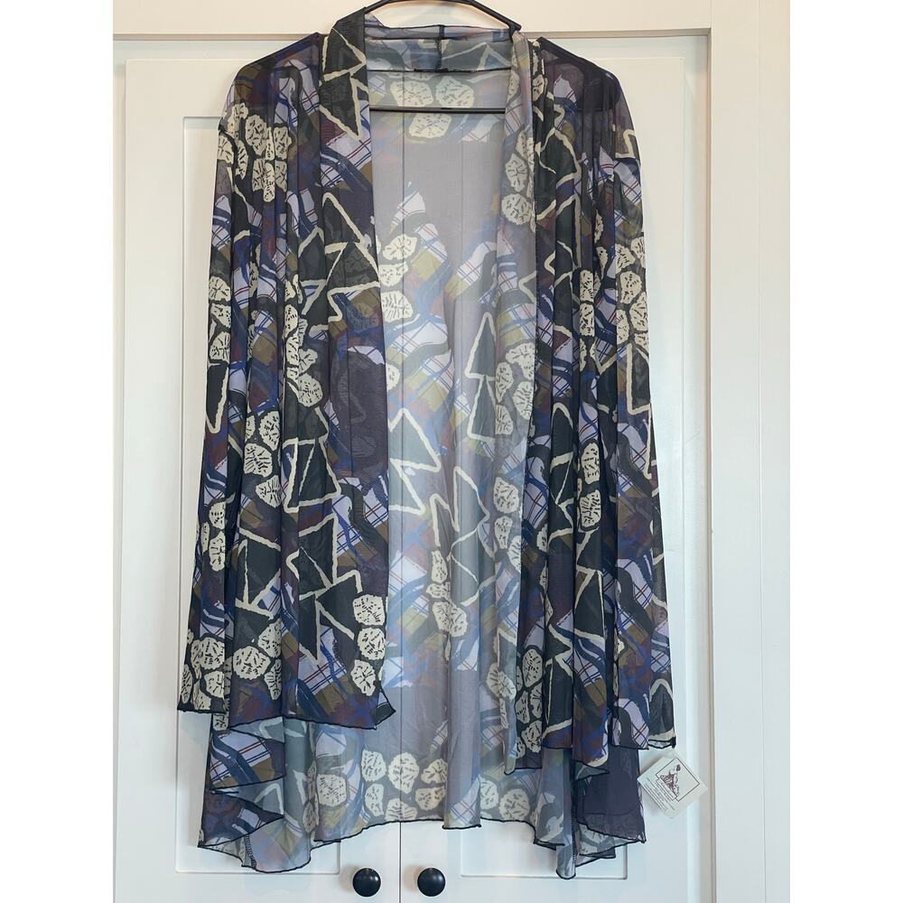 Kozan NWT Cottage Mulino  Wrap or Kimono duster , sheer purple geo and floral 3X